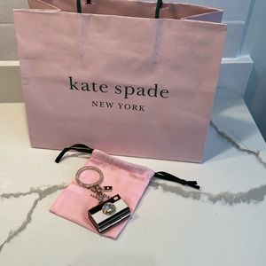 Kate Soade camera key fob Rhinestone/ Black and cream